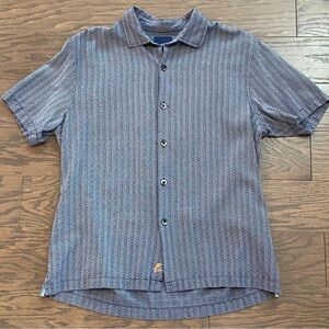 Tommy Bahama Men’s 100% Silk Blue Geometric Button Down Shirt - Size Large
